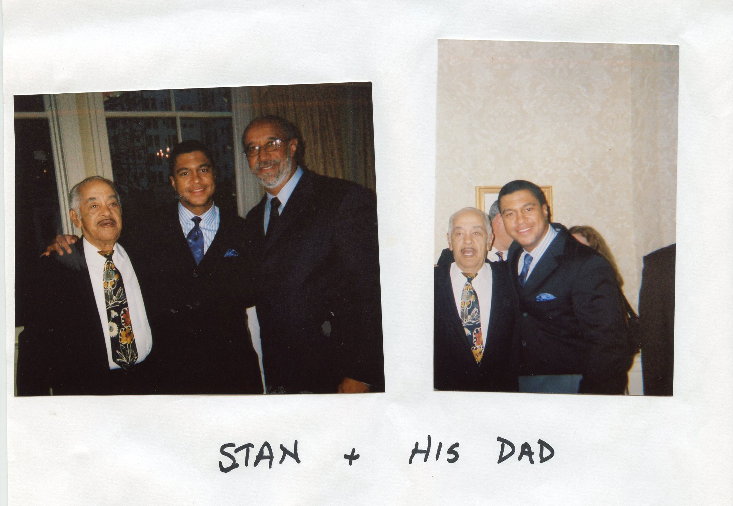 Two photos of Stan with family members.